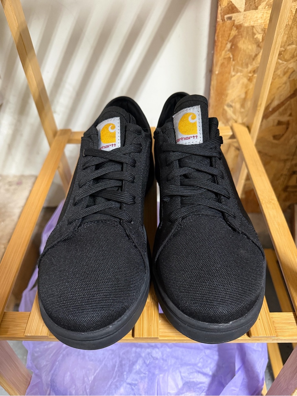 Carhartt Men’s Black Canvas Low-Top Sneakers with Yellow Logo Tab
